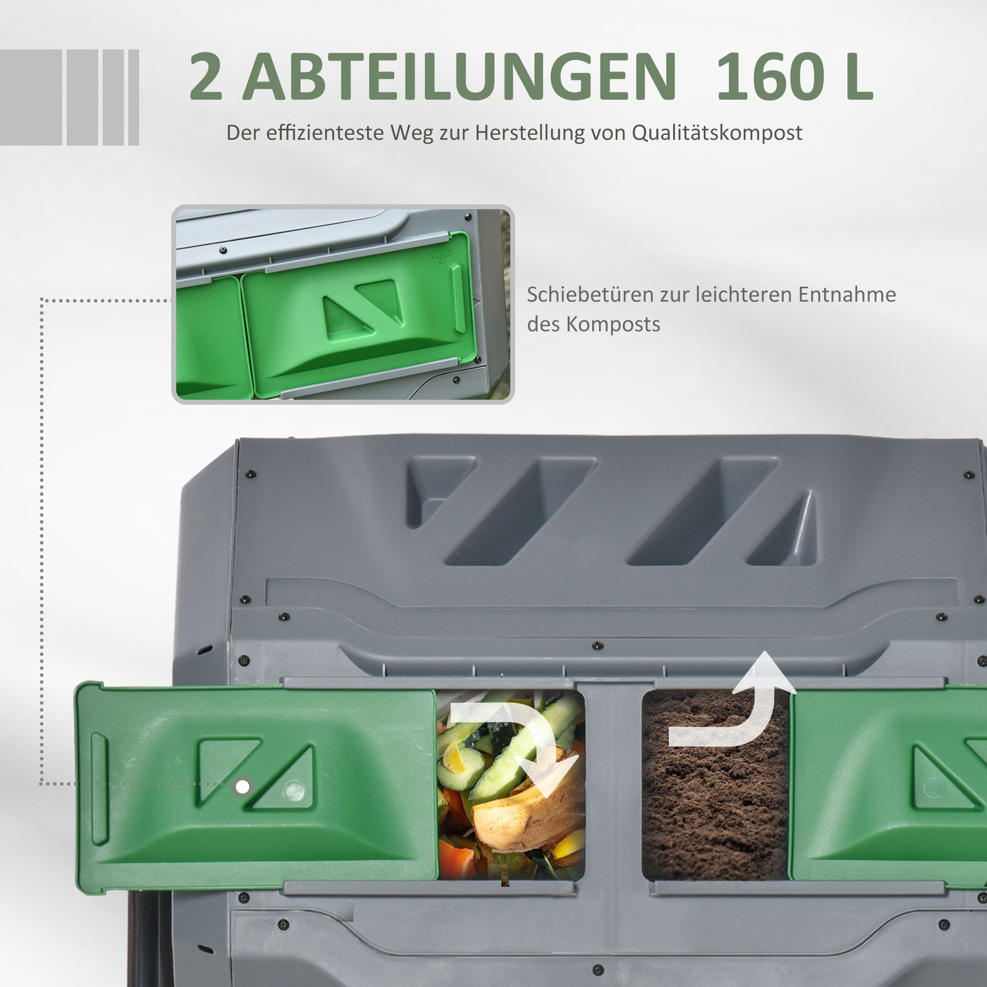 Drum Composter, 160L 2 Chambers Rotating Rapid, Grey