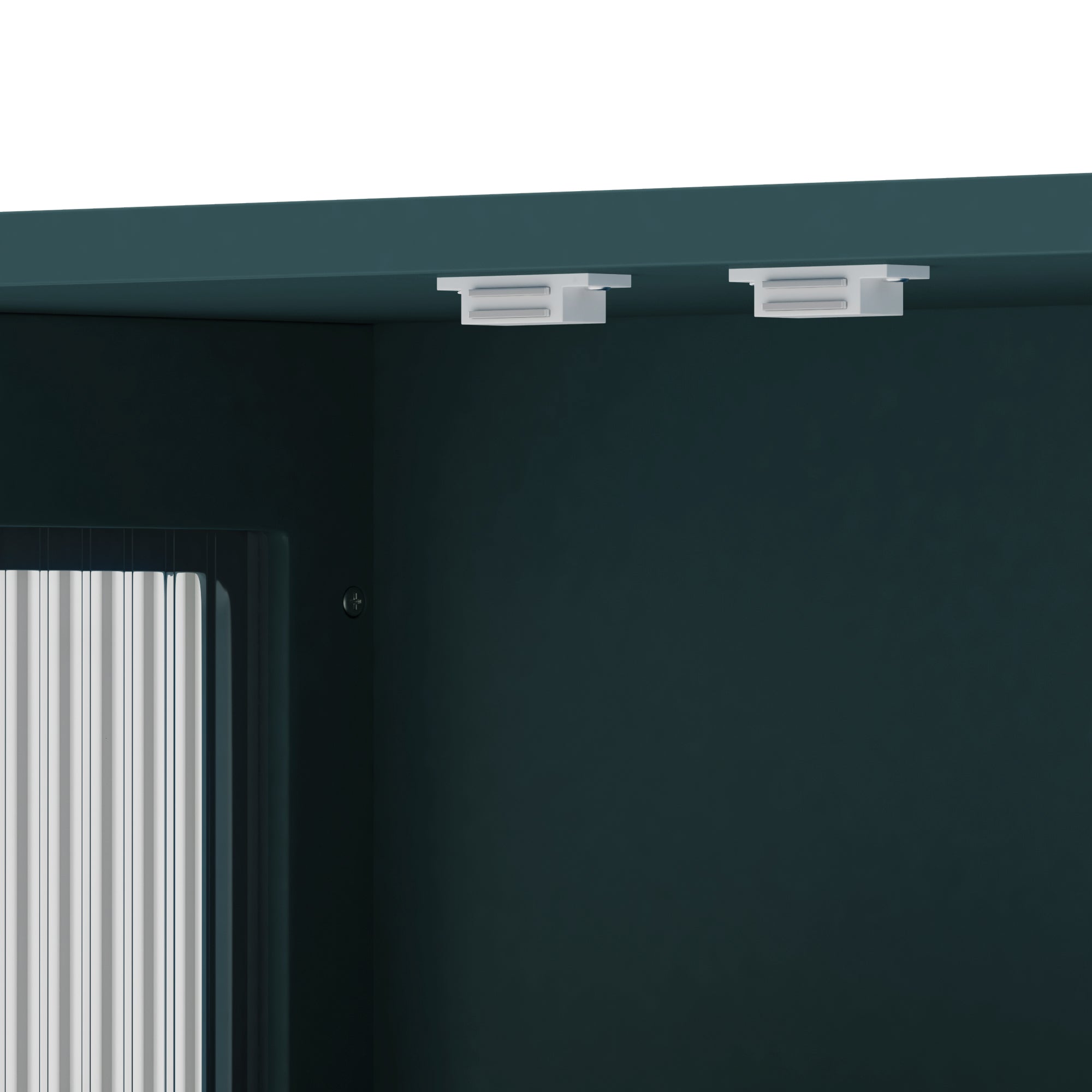 Bathroom Wall Cabinet 3-Door Wooden Glass Door Towel Bar - Dark Green