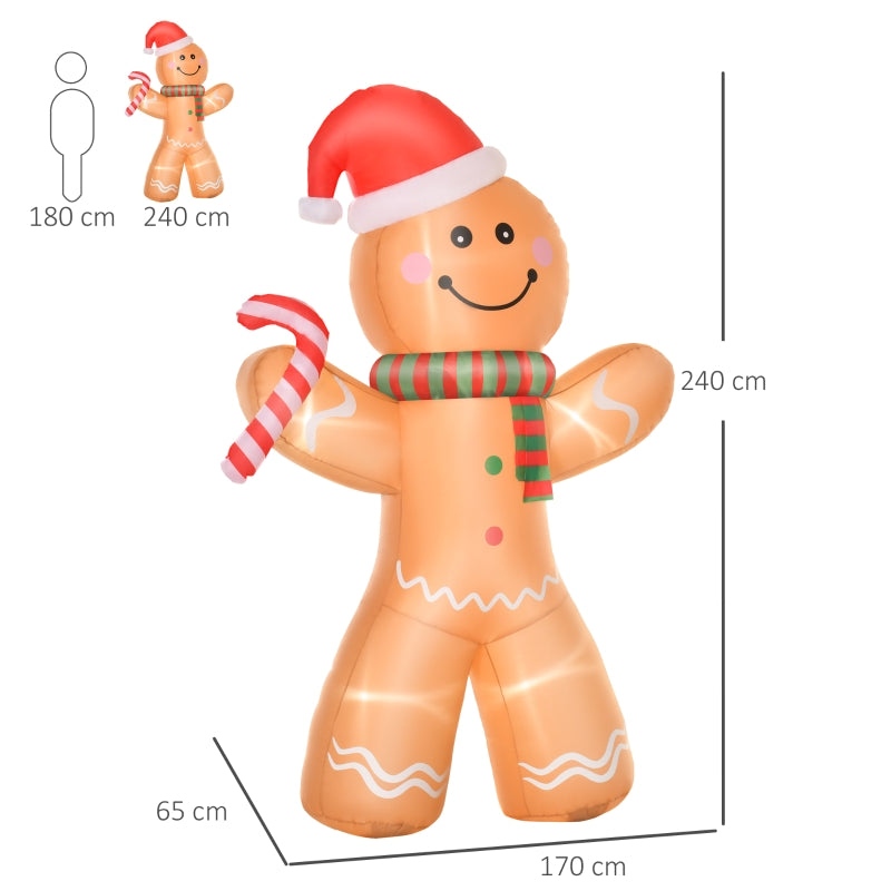 Gingerbread Man, 2.4m LED Inflatable Decoration, Polyester