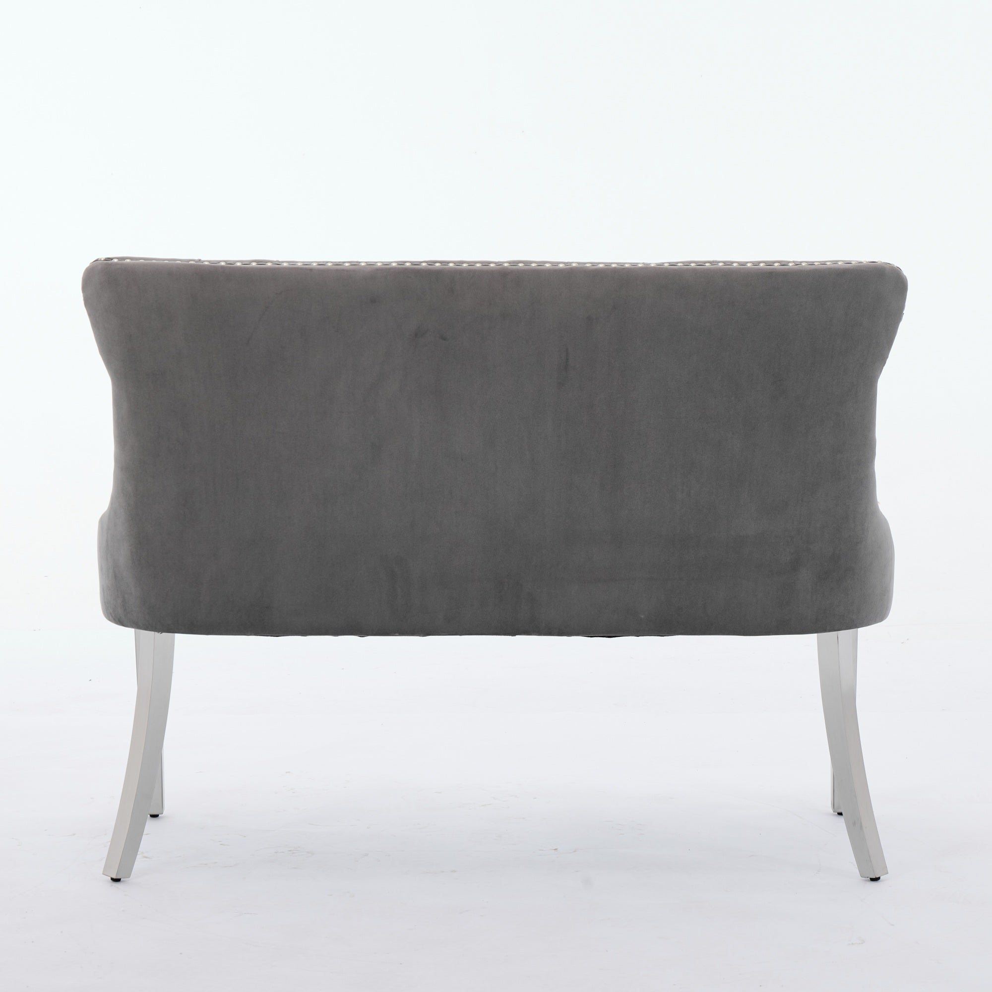 Velvet Loveseat Bench, 2-Seat Tufted Wing Back Mid Century Modern, Gray