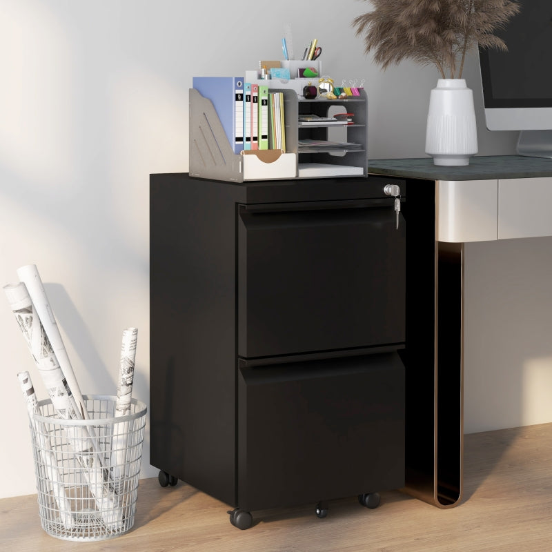 2-Drawer Mobile Filing Cabinet, Lockable for Letter/A4/Legal Size, Pre-Assembled Steel Black
