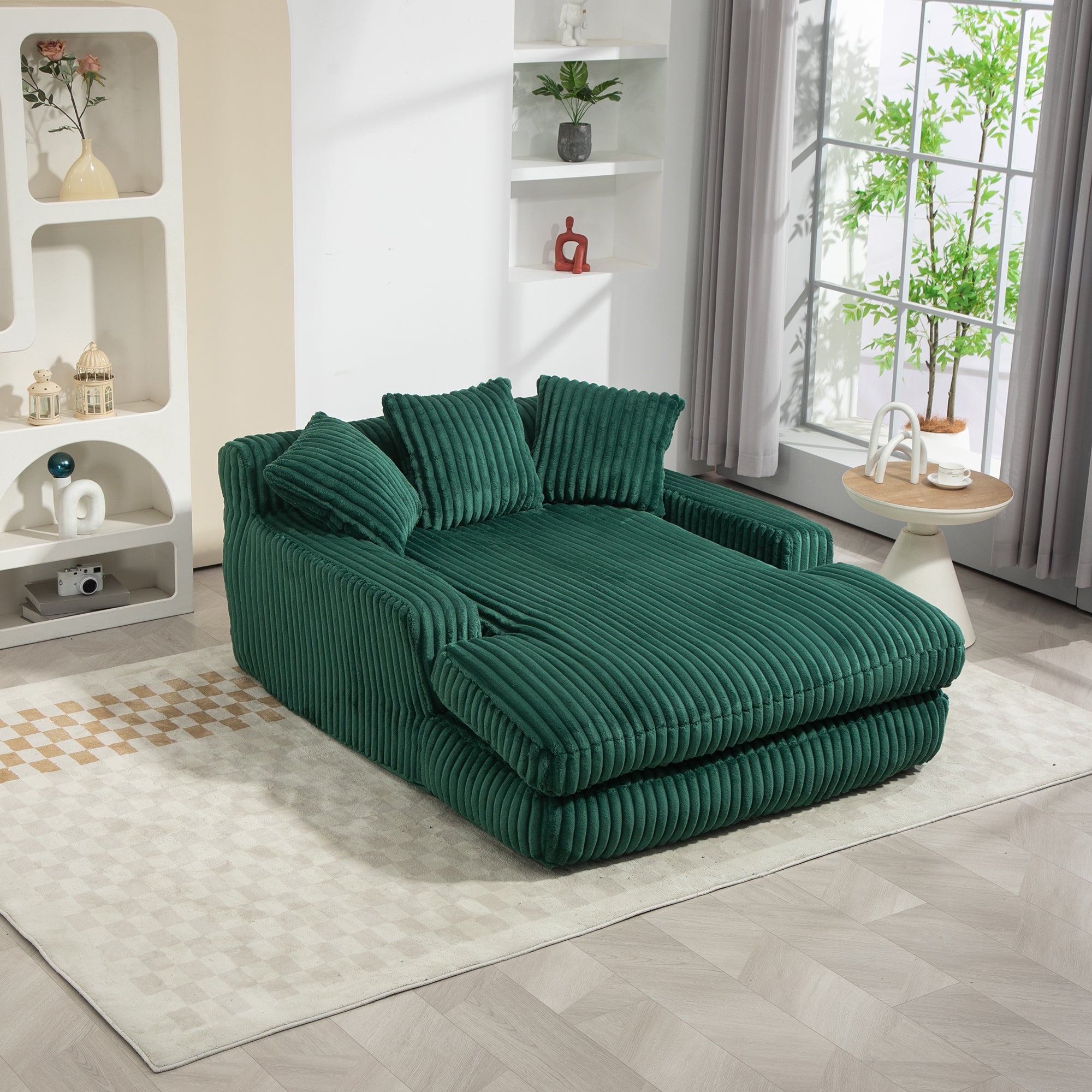 Sofa Bed, Cloud Couch with 3 Soft Pillows, Single Seat, Corduroy Emerald