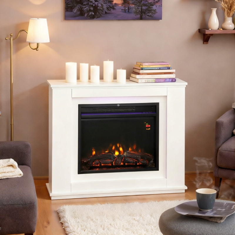 Electric Fireplace with Surround, 32" 2000W 12-Colour Flame Effect, White