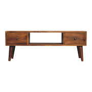 Classic Chestnut Coffee Table, 2 Drawers & Open Slot, Solid Wood Dark Brown