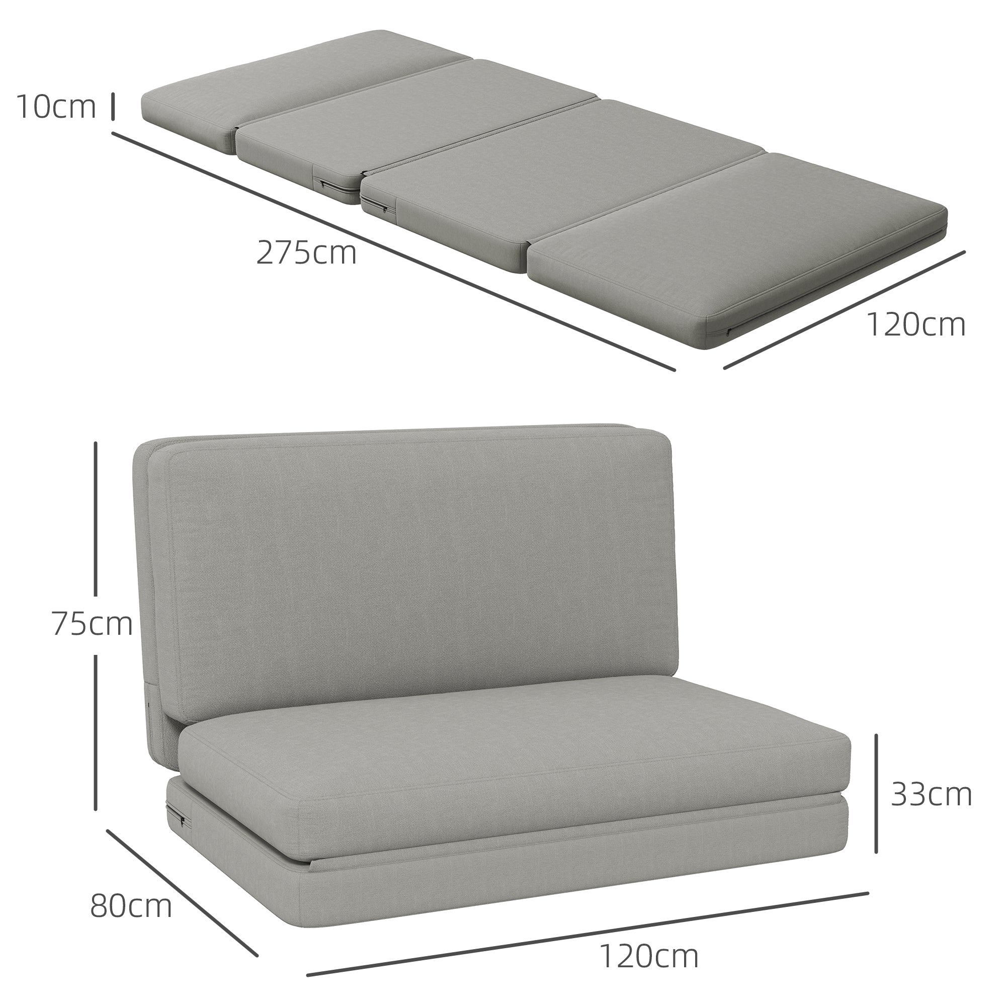 3-in-1 Folding Sofa Bed with Storage, Velvet, Light Gray