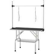 Grooming Table, Height Adjustable Foldable with Basket, Black