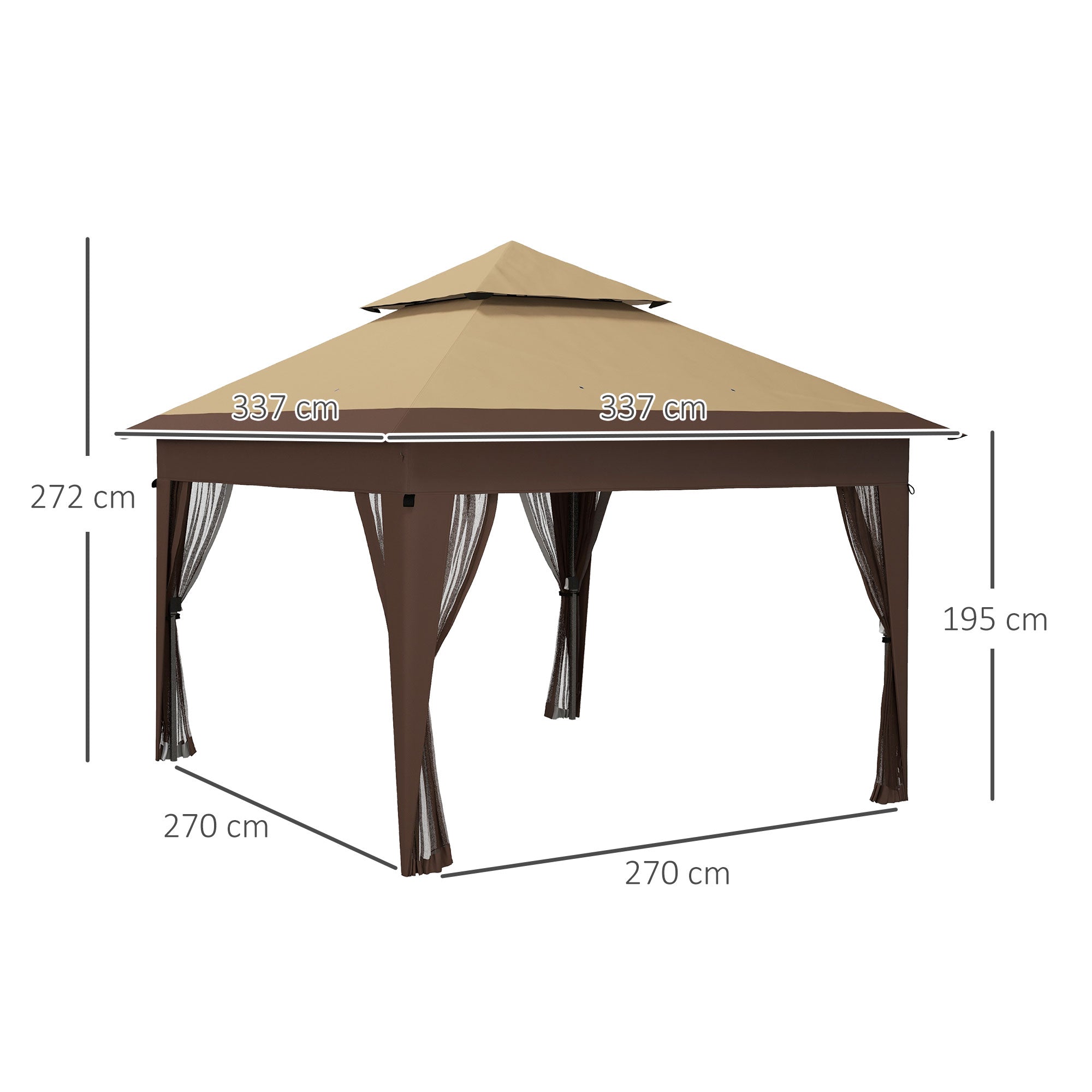 Pop Up Gazebo, 3x3m Easy Setup with Mosquito Netting and Double Roof, Khaki