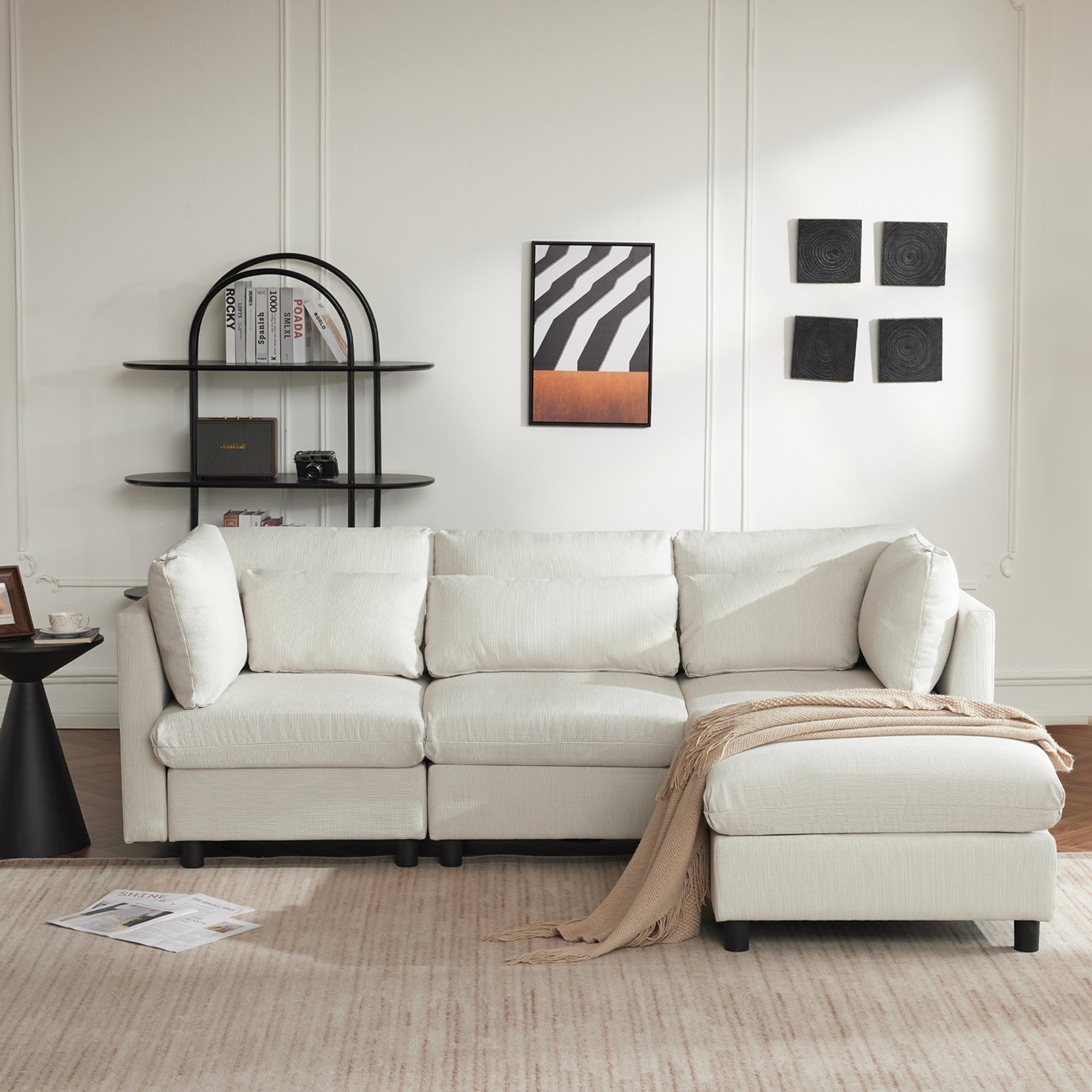 Sofa, L-Shaped Corner with Footstool, 3-Seater, Upholstered