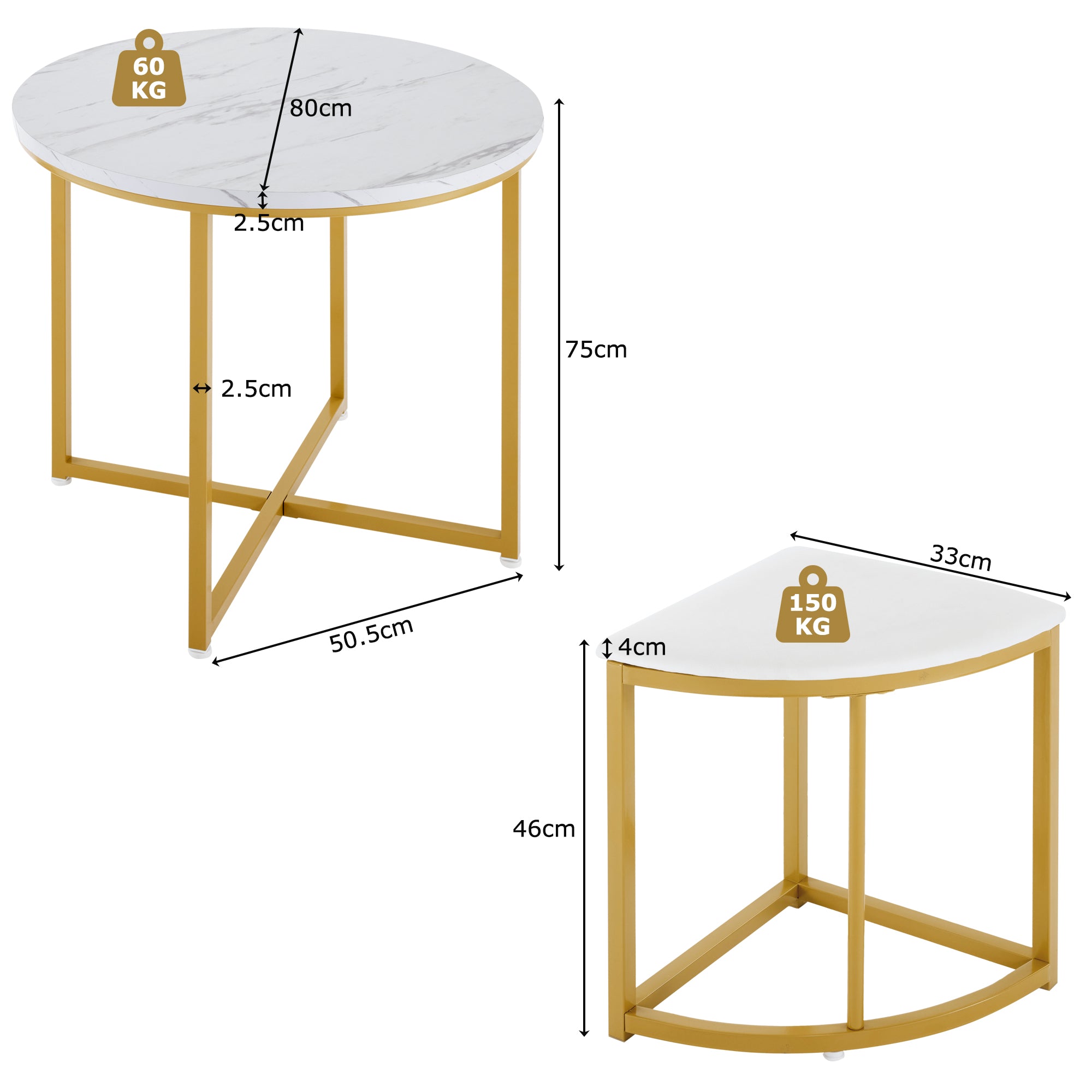 Dining Room Table Set with Four Chairs, MDF & Gold-Plated Iron, Velvet, White
