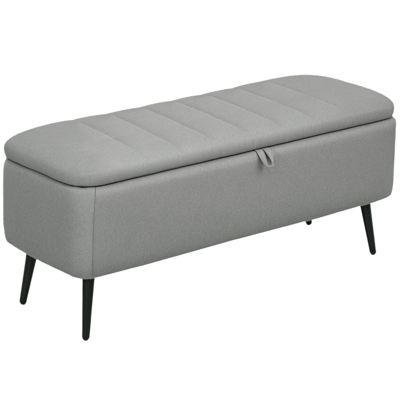 Storage Ottoman Bench 92 x 31cm Linen-Look Light Grey