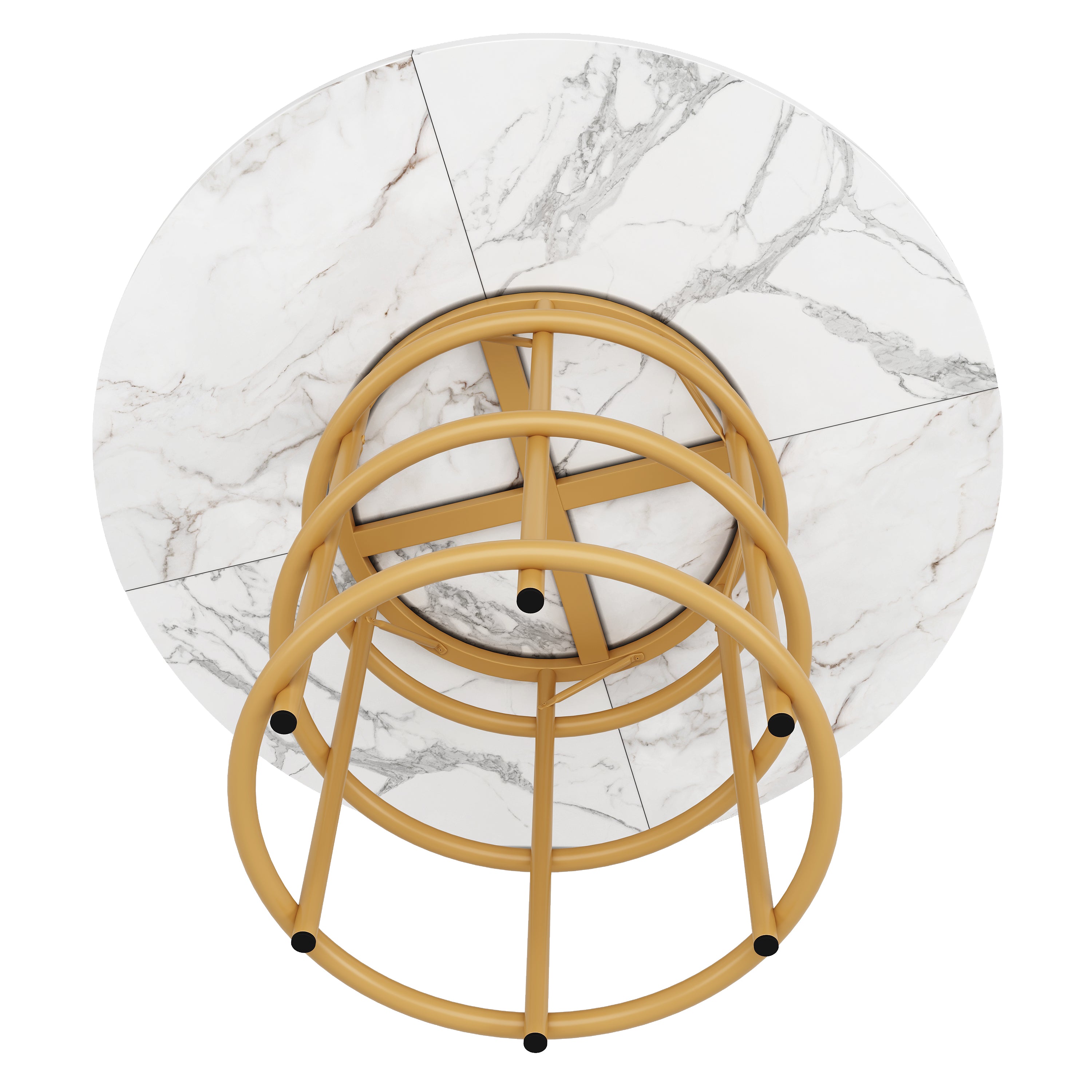 Round Dining Table 100cm 4-6 Seat Metal Ring Legs - Marbled MDF / Gold