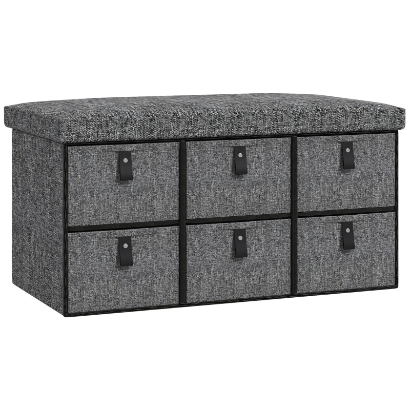 Upholstered Shoe Bench with 6 Storage Compartments Linen Look Grey