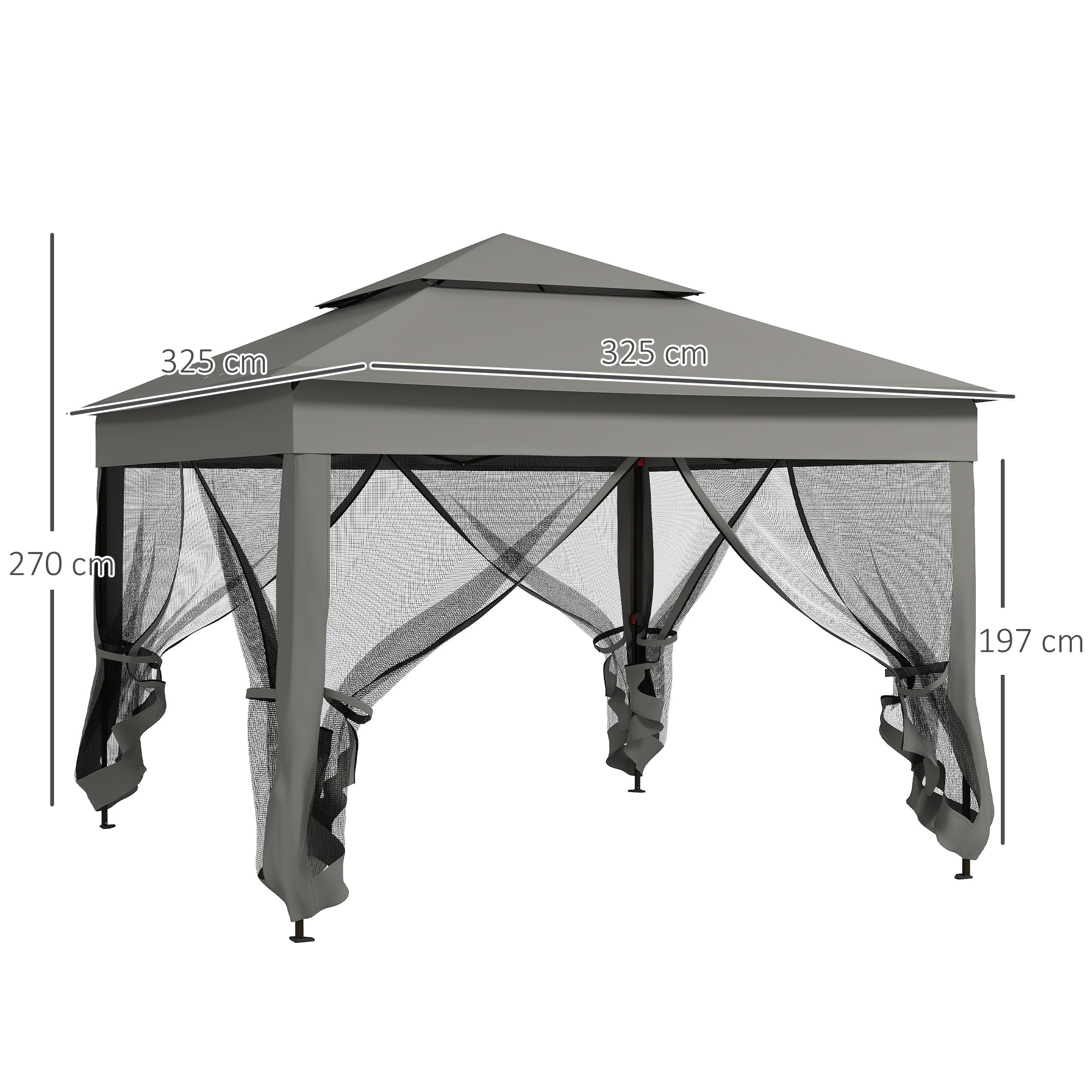 3 x 3(m) Pop Up Gazebo, Double-roof with Netting, Dark Grey