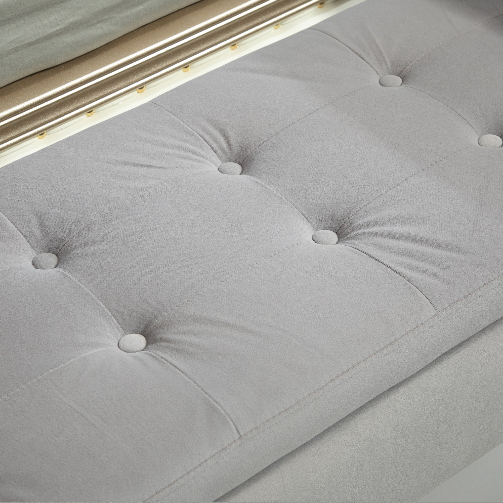 Upholstered Bench, Storage Armrests, Chest, Velvet, Light Grey