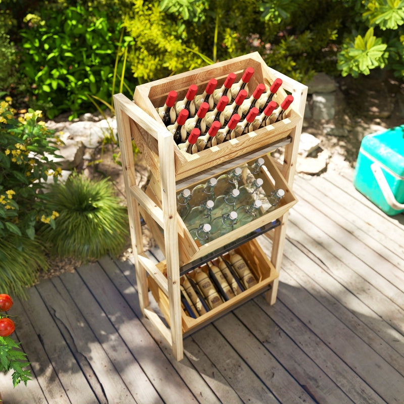 Beverage Crate Rack 3 Levels Freestanding 150 kg natural wood