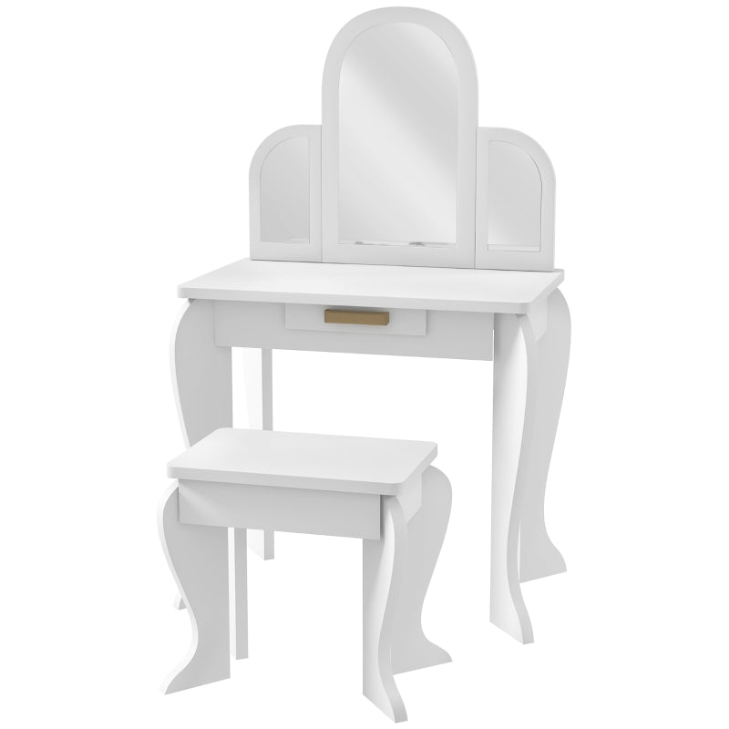 Kids Dressing Table Set, Mirror and Drawer - White