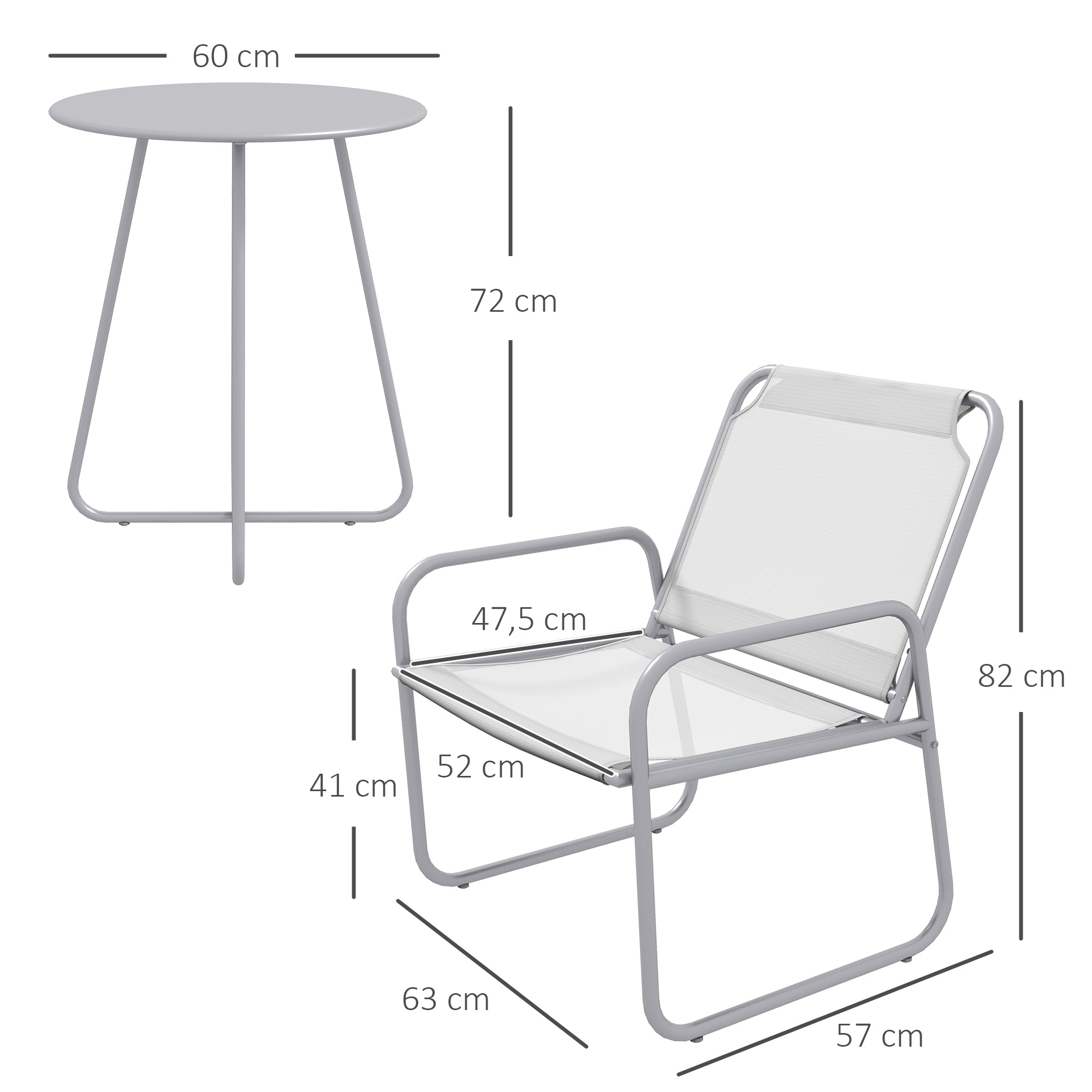 3-piece Bistro Set, Balcony Furniture, Mesh Light Grey