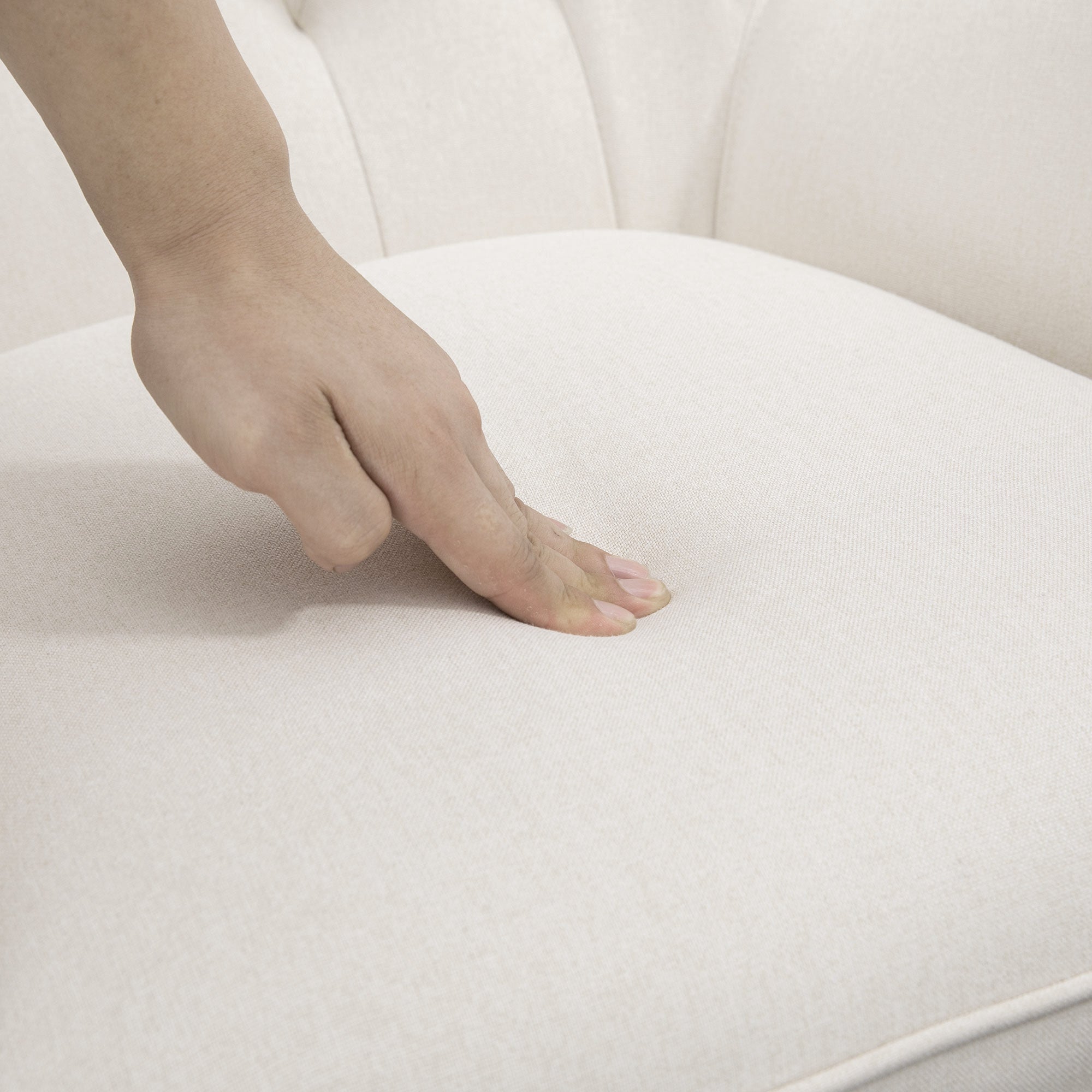 Rocking Chair Recliner Swivel Wooden Metal Frame, Cream-White Linen