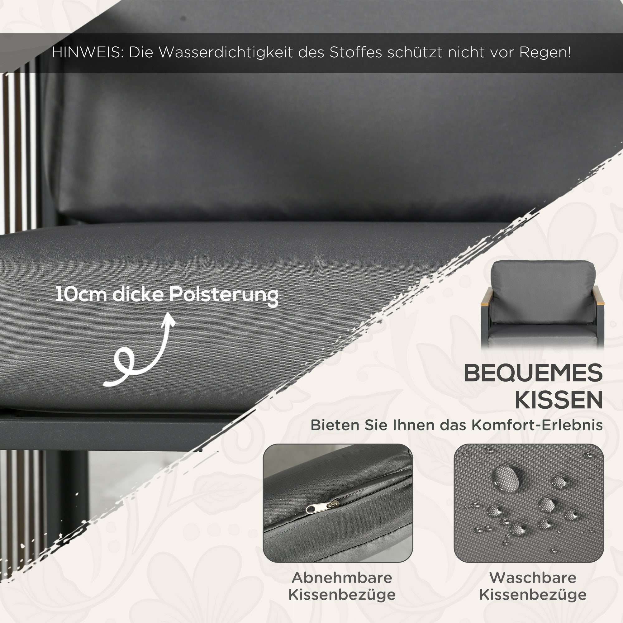 Garden Furniture Set, 3-Piece Bistro with Coffee Table & 2 Chairs, Grey