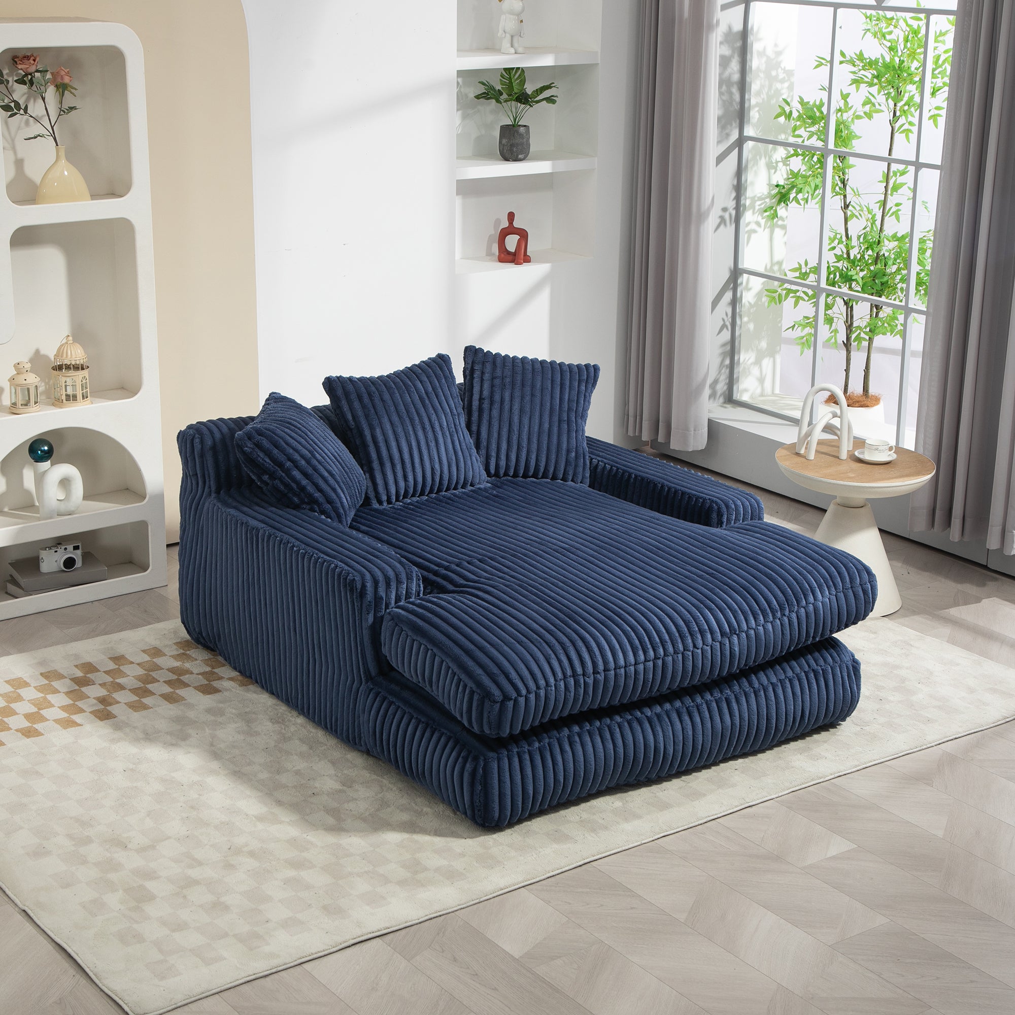 Sofa Bed, Cloud Couch with 3 Soft Pillows, Single Seat, Corduroy Navy Blue