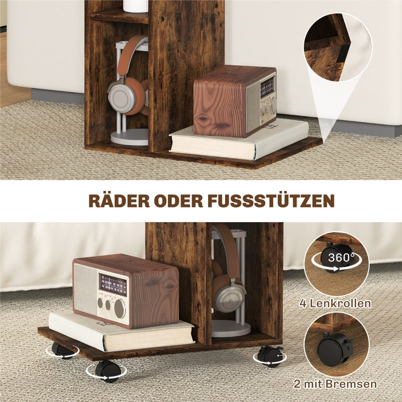 C-Shaped Serving Cart 4 Wheels 3 Compartments - Rustic Brown