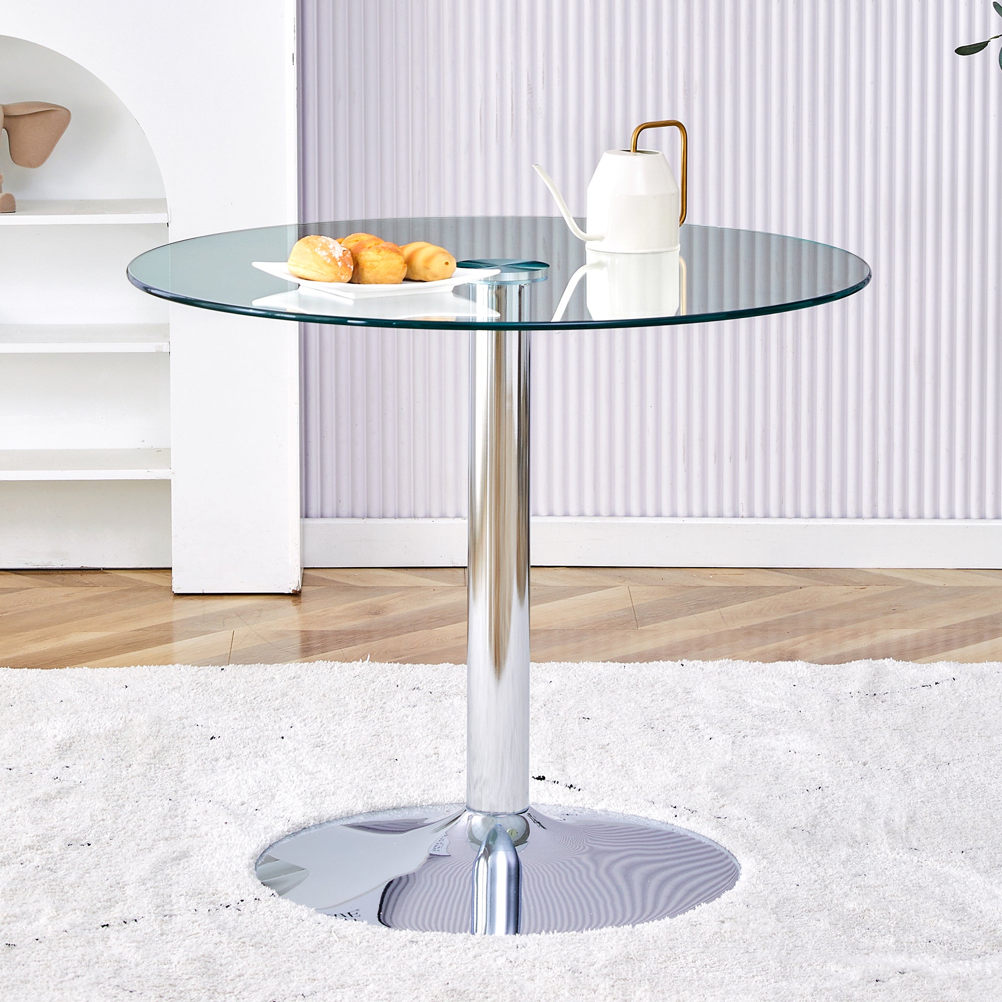 Glass Beam Table, Minimalist 85cm Diameter 76cm Height, Glass