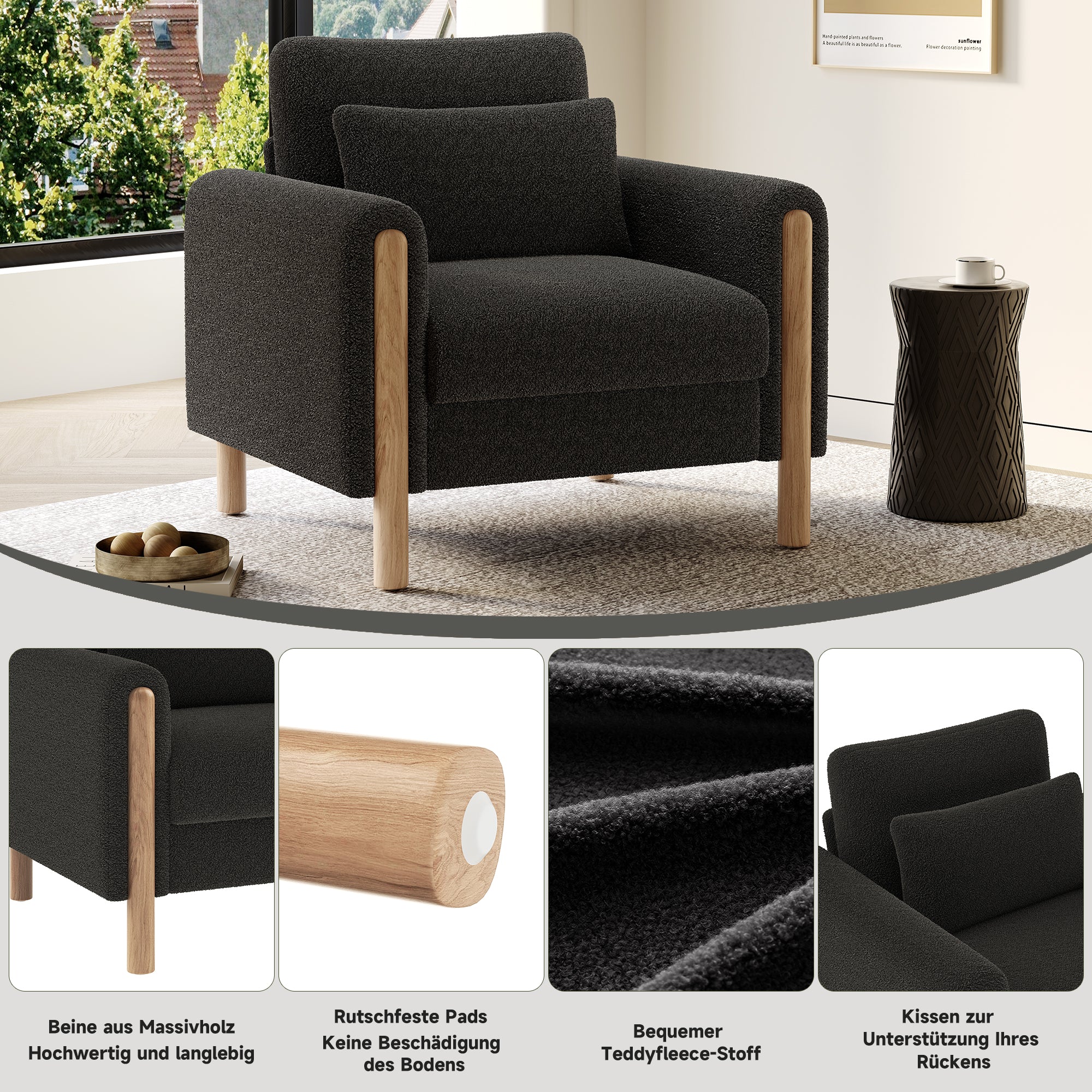 Modern Armchair, Thick Cushion Single Seater, Gray