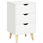 Bedside Table with 3 Drawers, Wood Legs, White