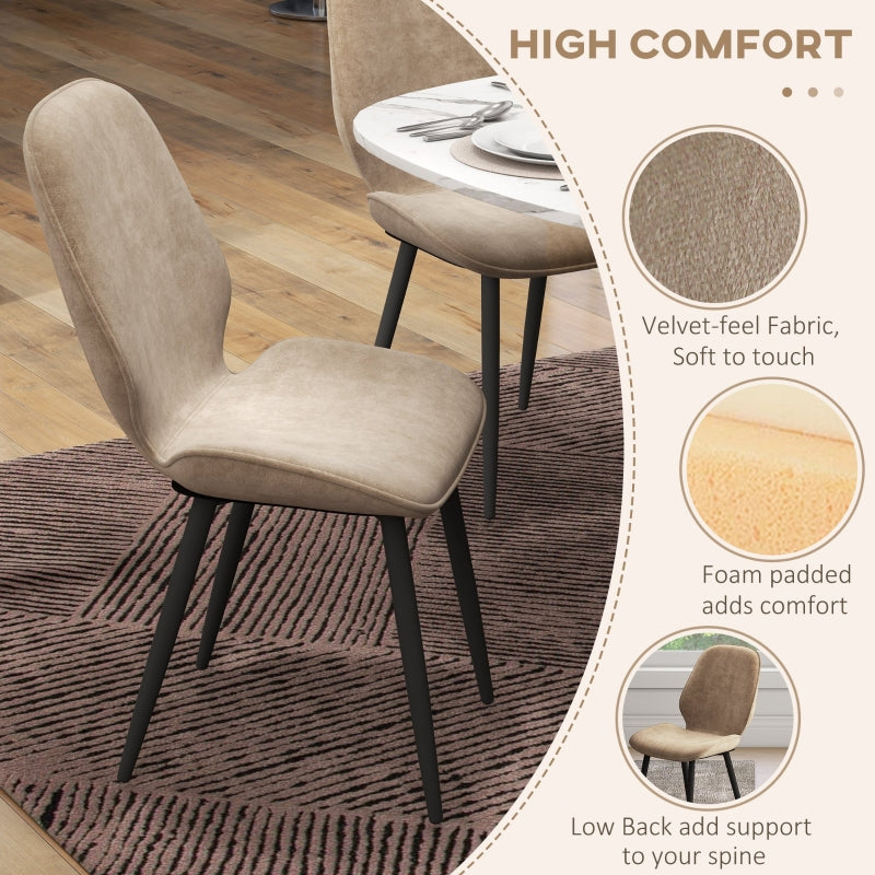 Velvet Dining Chairs, Set of 2 with Metal Legs, Light Brown