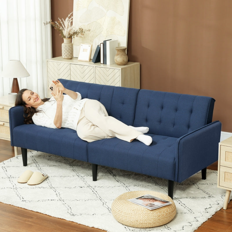 Three-Seater Sofa Bed with Cupholders - Dark Blue