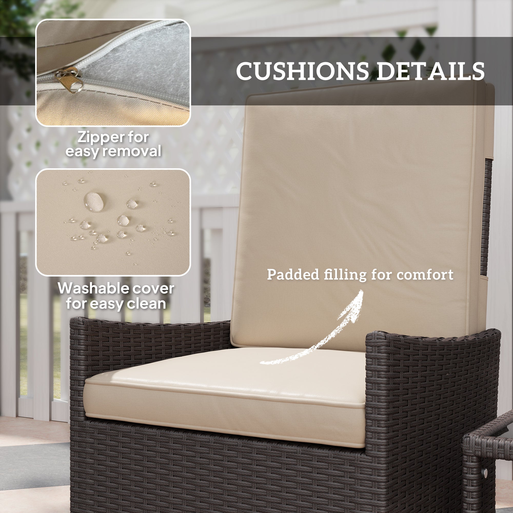 5 Piece Rattan Garden Furniture Set with Armchairs and Footstools, Khaki Wicker