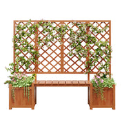 Planter Box with Trellis, Seat & Storage - Brown Solid Fir Wood