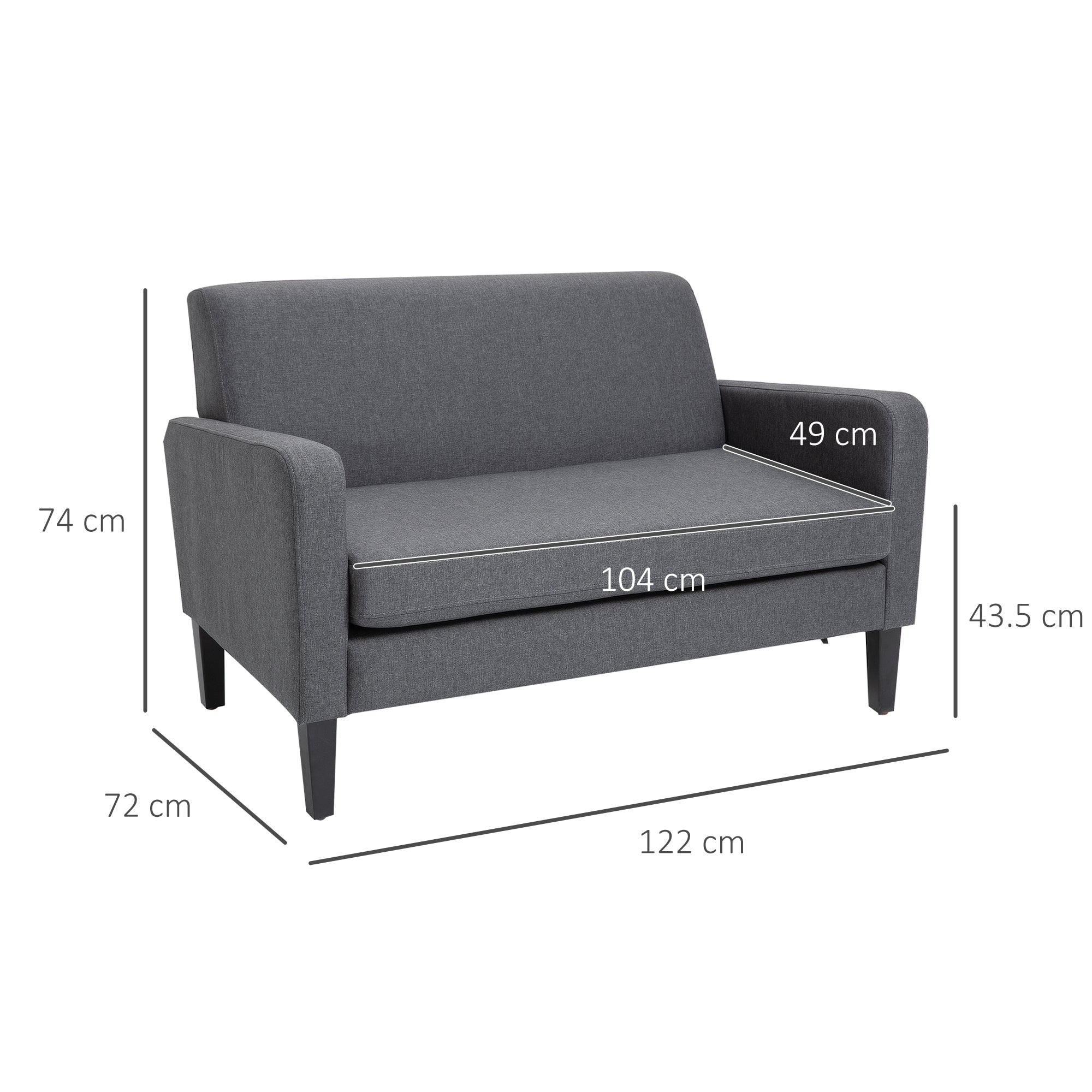 Linen 2-Seat Loveseat with Wood Legs - Grey