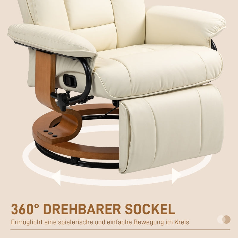 Relaxing Chair Swivel TV Chair Reclining Footrest Faux Leather Cream White