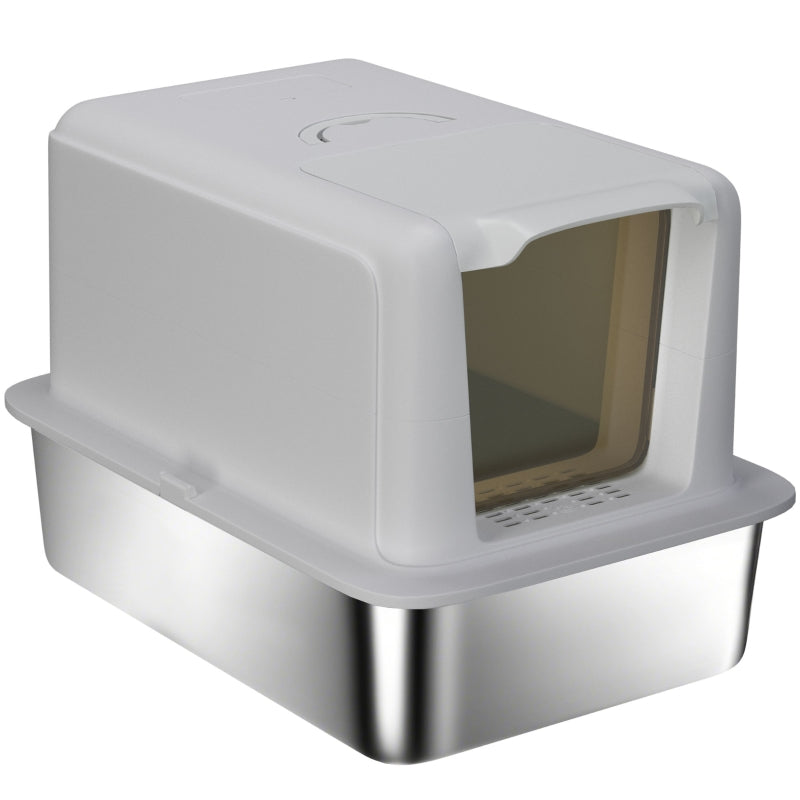 Cat Litter Box, Tray, Filter, Scoop, Grey/Silver