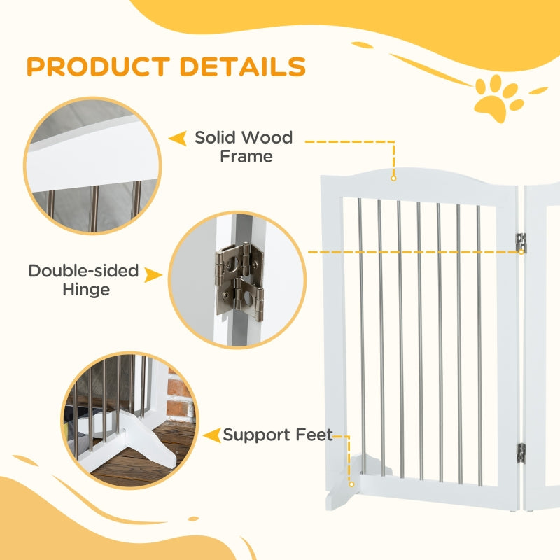 Foldable Dog Gate, Freestanding with Two Support Feet, White