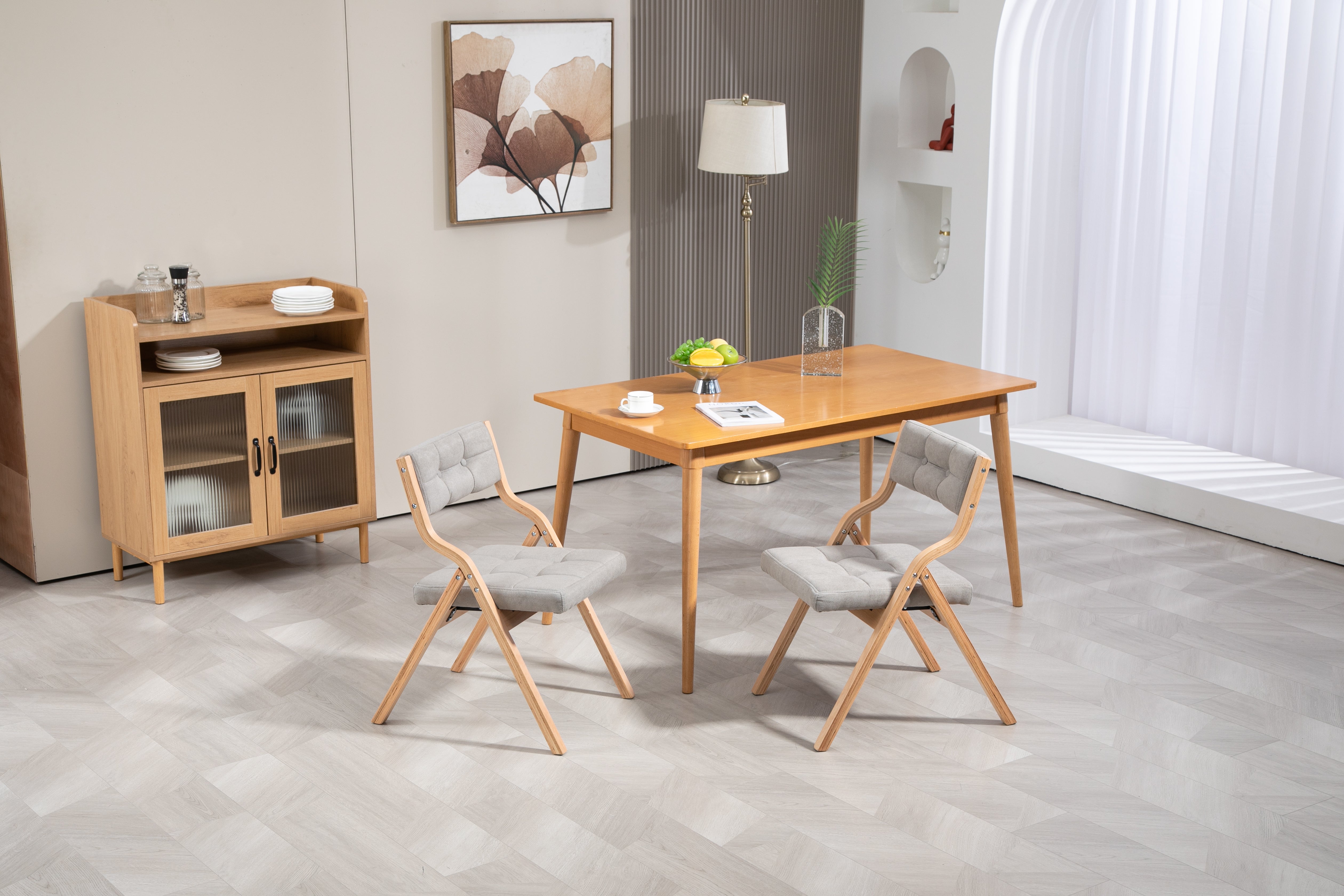 HOMEFUN Folding Chairs Padded Wooden 2 Pack - Gray