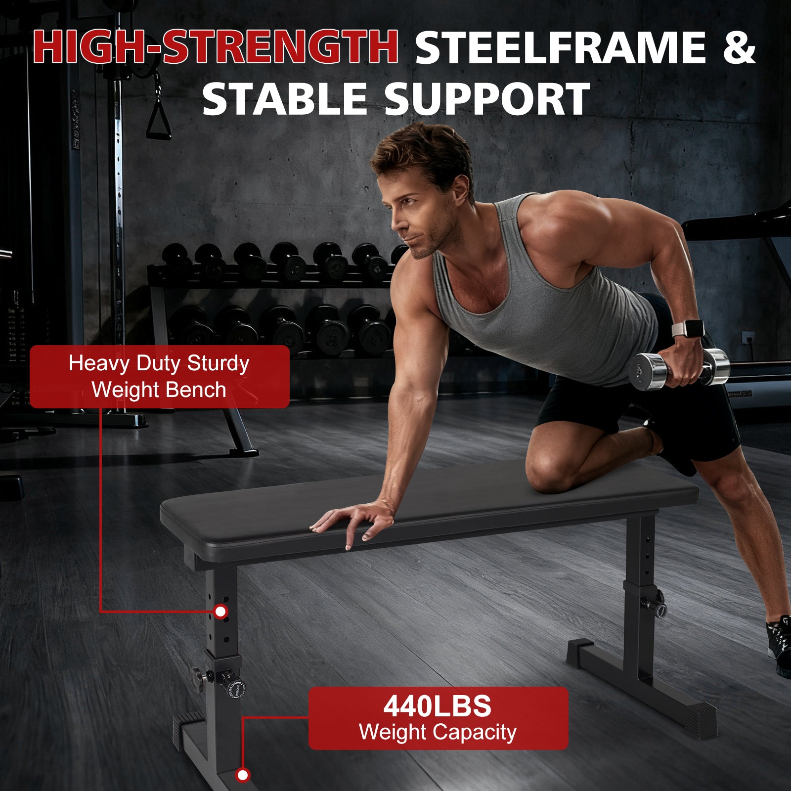 Flat Weight Bench Home Fitness Strength Training Dumbbell Stool Comfortable Design