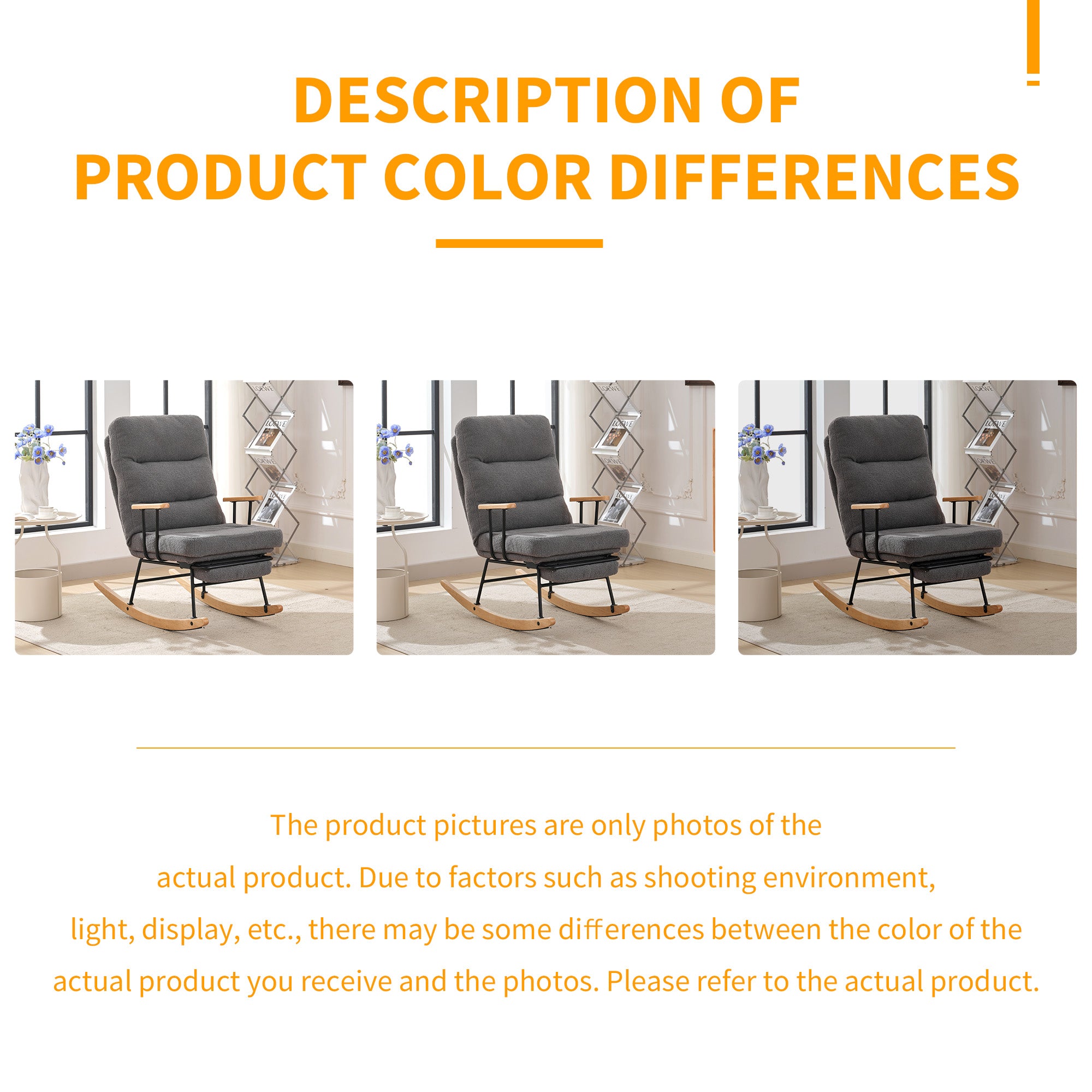 Rocking Chair Comfortable Reclining Function Manual Footrest, 100cm/58cm