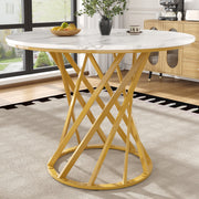 Round Dining Table 80cm for 4 Marbled MDF Top Metal Legs Gold