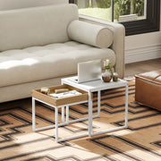 Set of Two Boxy Nesting Tables, White/Wood-Effect
