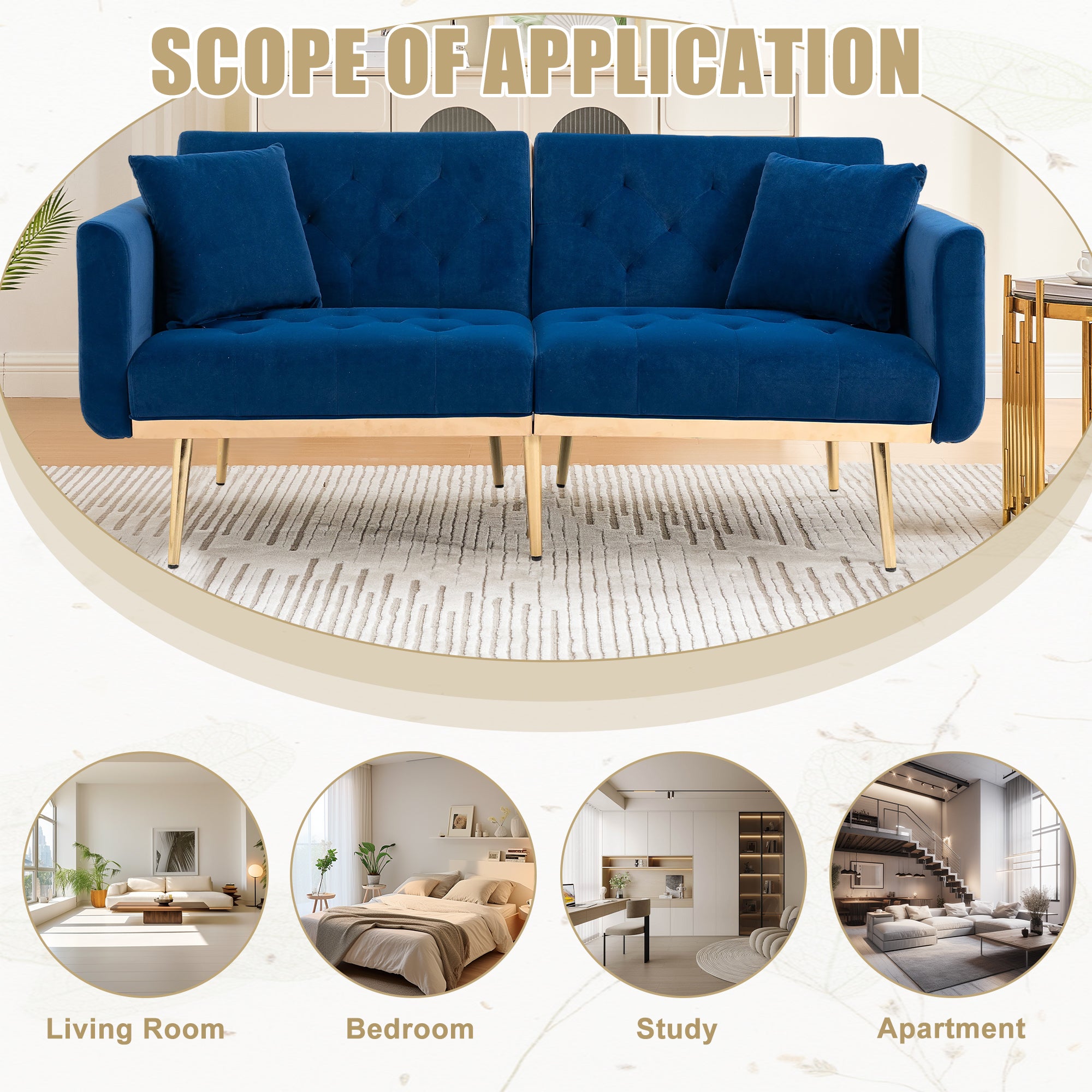 GOMYWAY 2-Seater Sofa Bed, 3-Speed Adjustable Backrest, Velvet Upholstery Navy