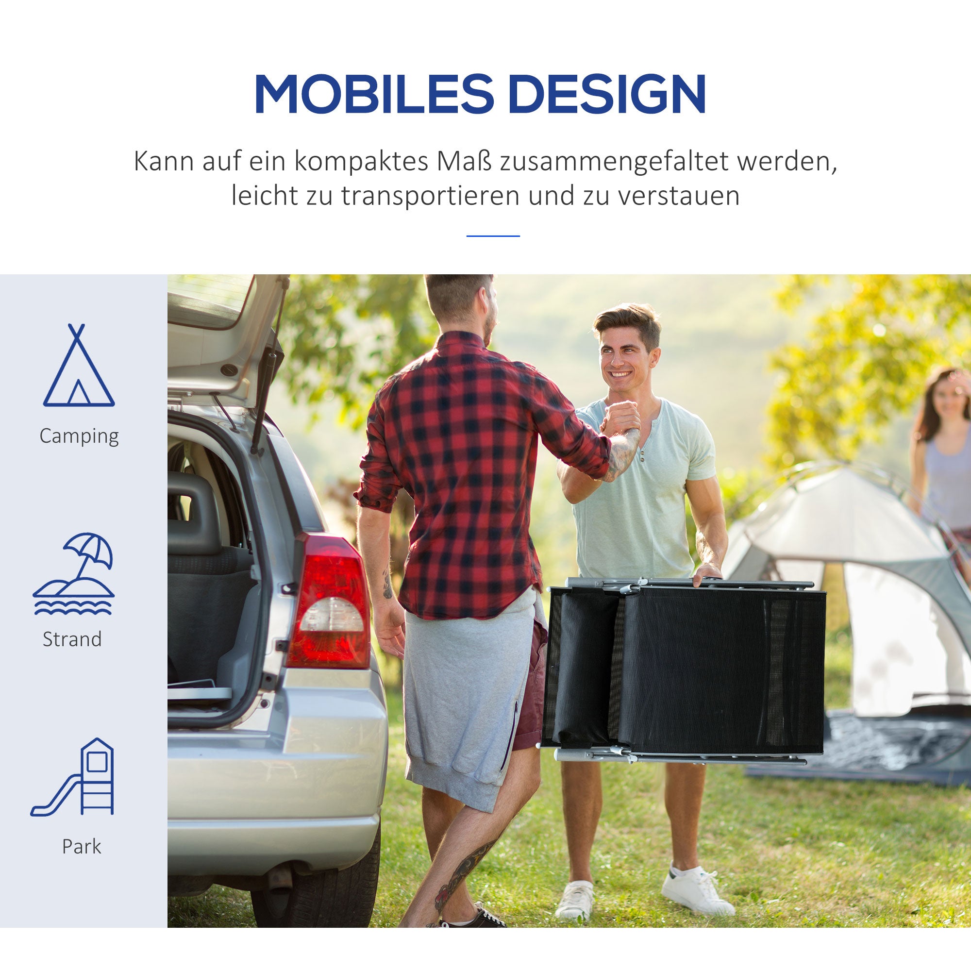 Folding Sun Lounger, Cushion, Beach & Terrace, Metal & Fabric Black