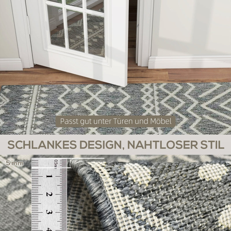 Rug Flat Weave Washable Anti-Slip Kitchen Boho Design Grey