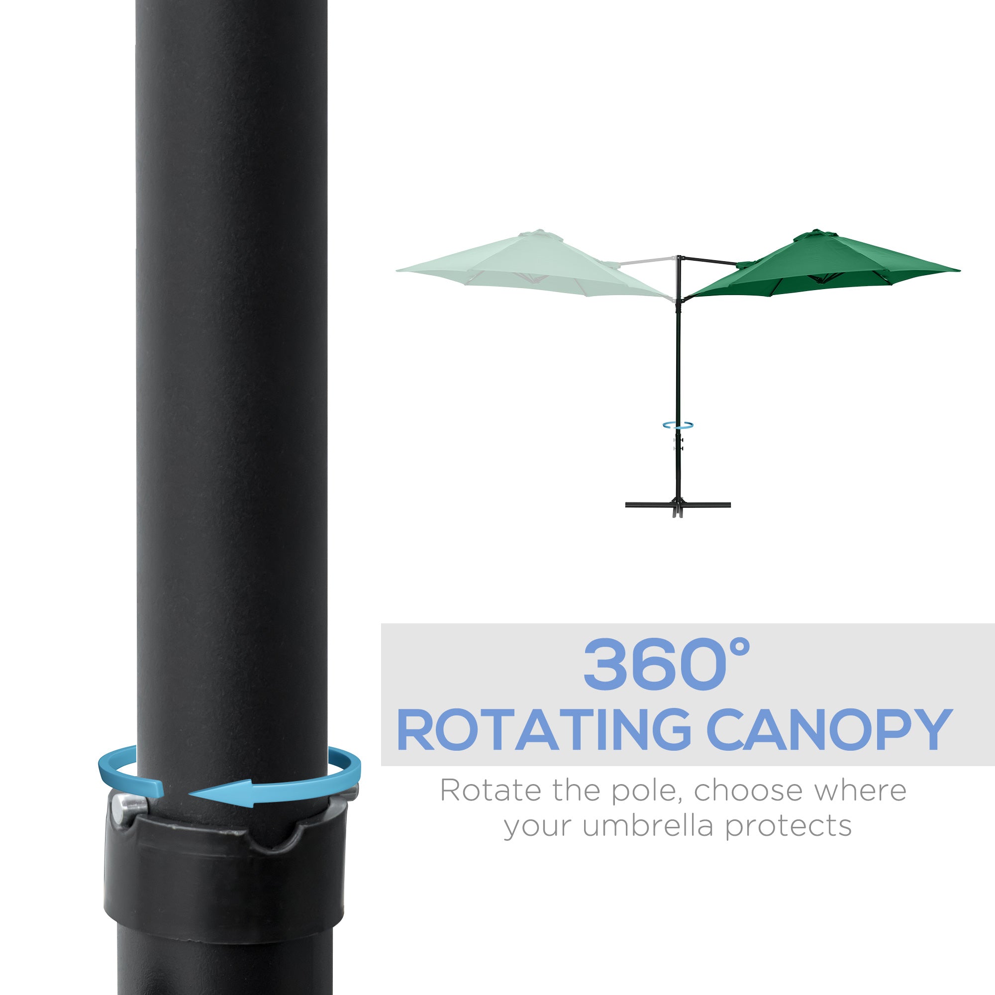 2.5M Garden Cantilever Parasol, Offset Roma 360° Rotation Cross Base, Green