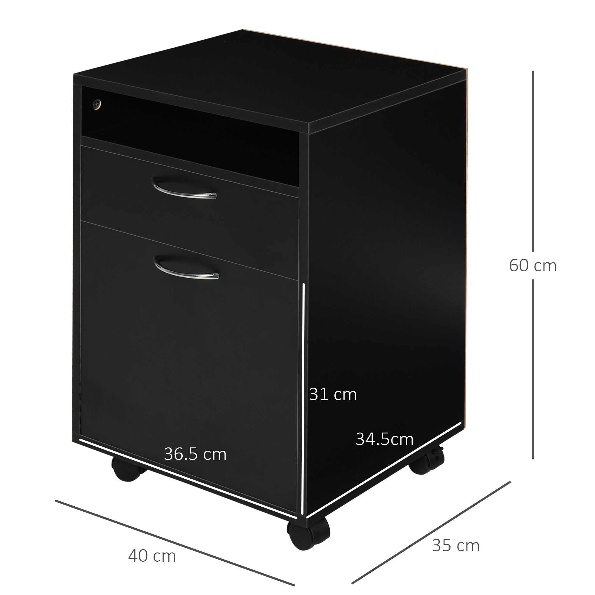 Mobile Filing Cabinet with Drawer, Space-Saving, Functional, Black
