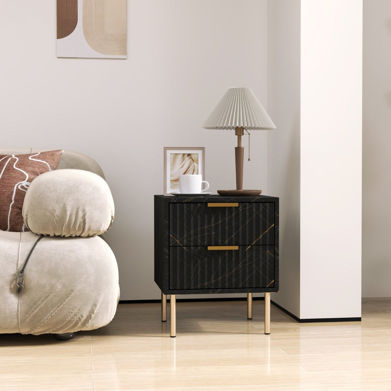 Elegant Bedside Table Two-Drawer Black