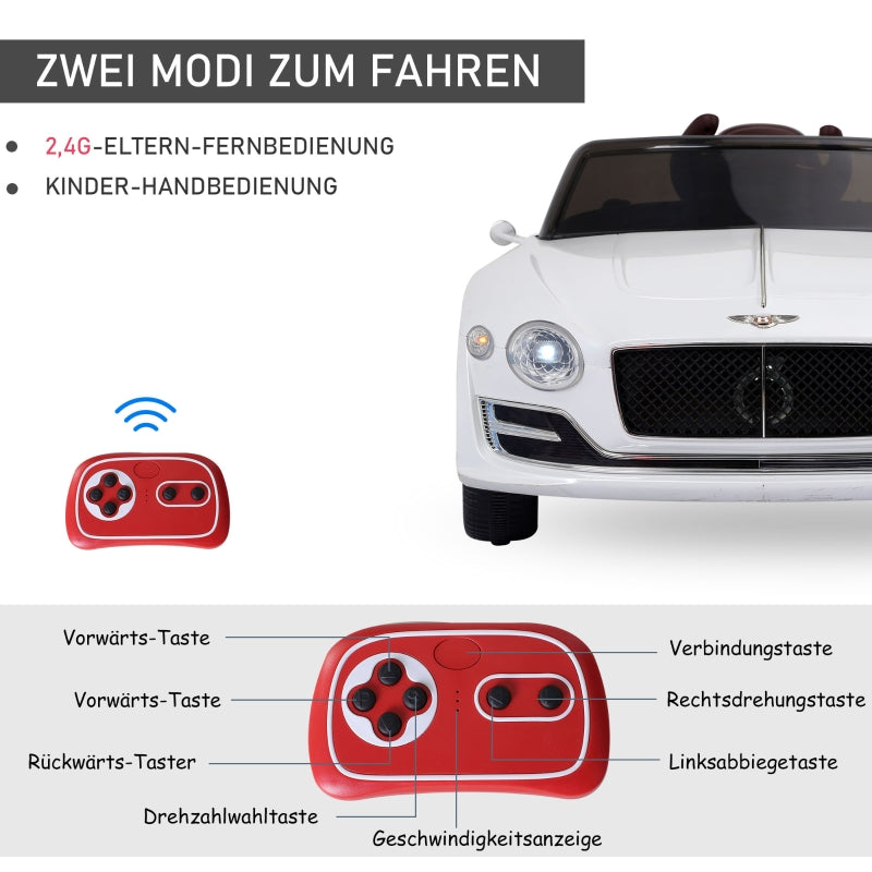 Bentley GT Licensed Electric Ride-On Car with Remote Control and 2 x 390 Motors, White