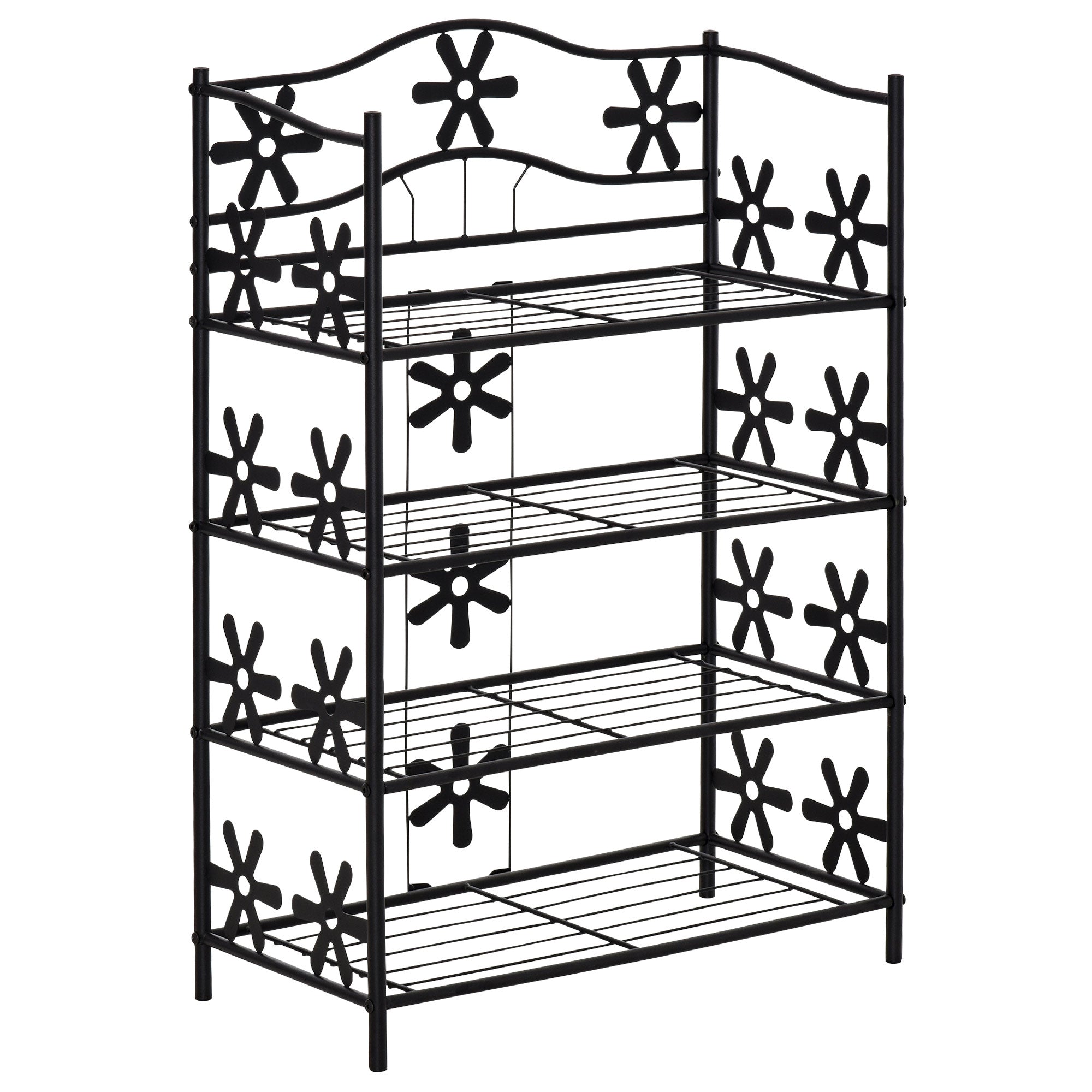 Small Shoe Rack/Plant Stand 4 Tiers Space-Saving Metal Black