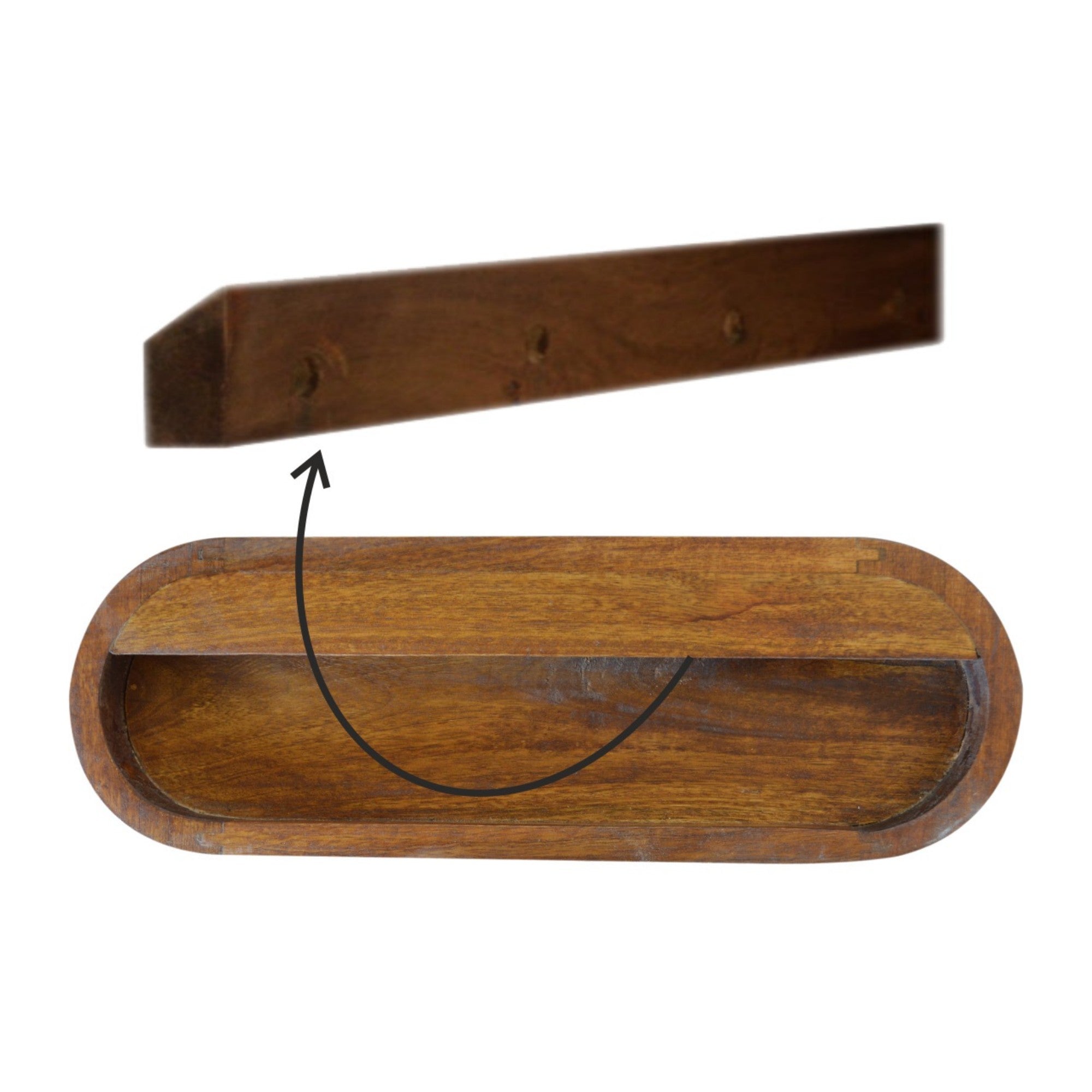 Solid Wood Bedside, Wall Mounted Round 1 Drawer, Dark Brown